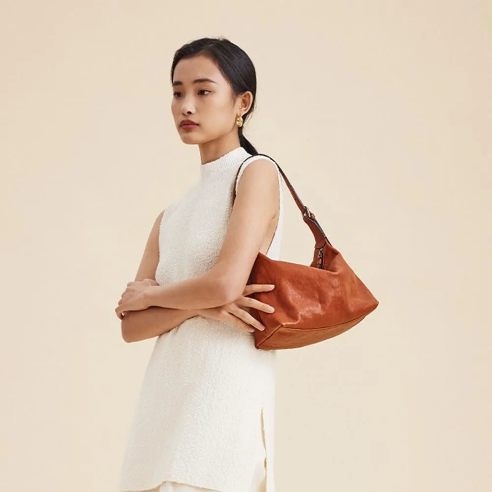 Tanned cowhide armpit bag, multifunctional casual shoulder commuting bag, genuine leather dumpling bag