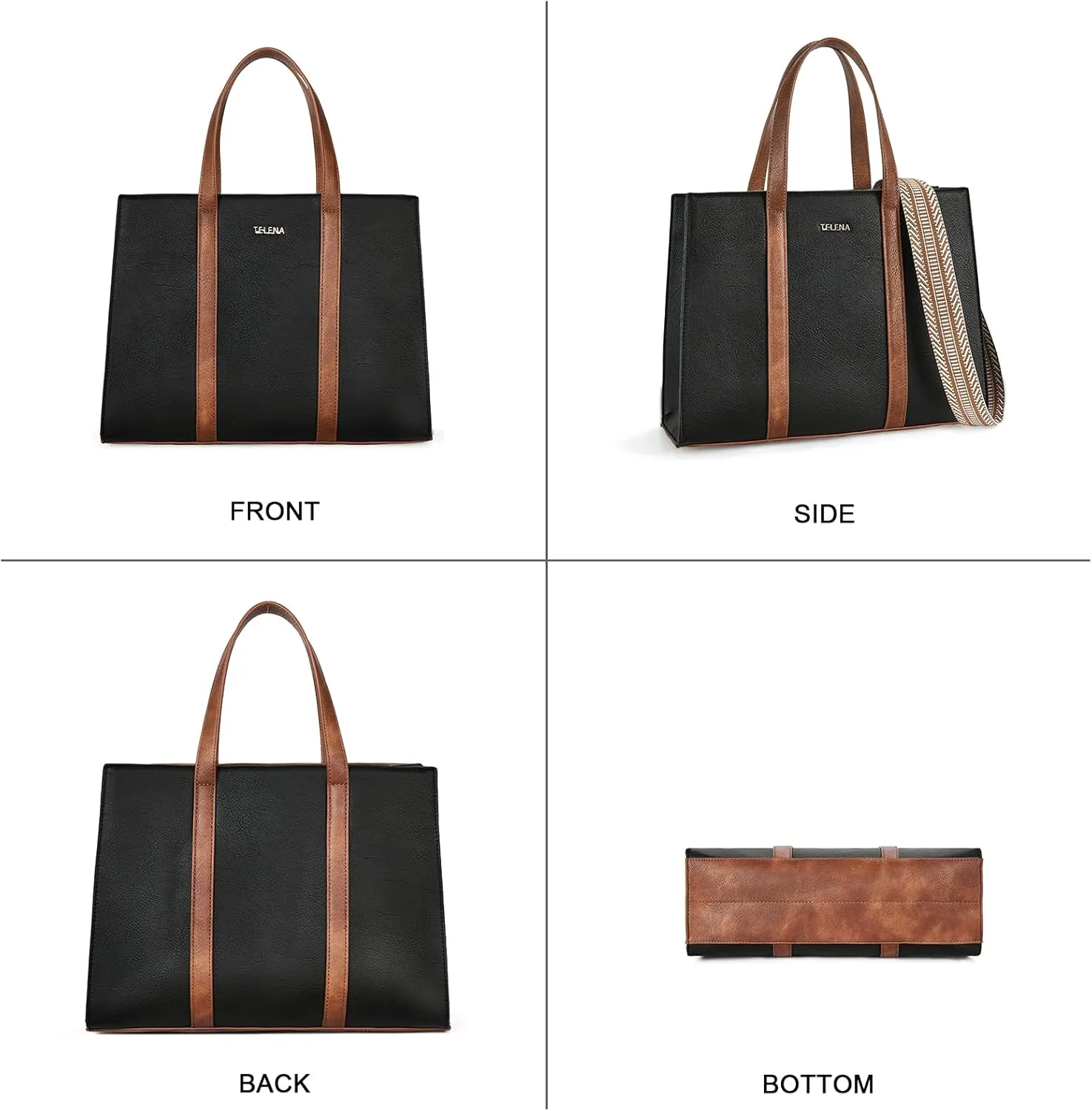 Telena Leather Tote Bag for Women Crossbody Tote Purse Handbag with Compartments and Adjustable Strap