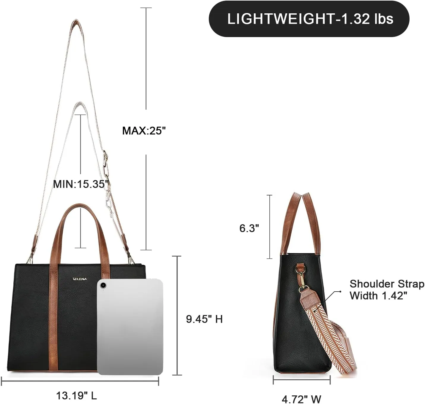 Telena Leather Tote Bag for Women Crossbody Tote Purse Handbag with Compartments and Adjustable Strap