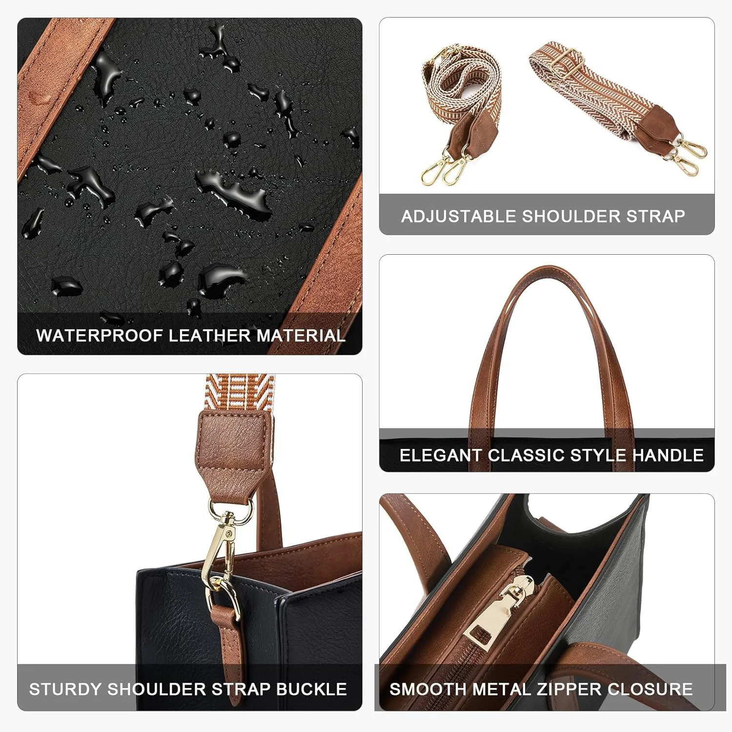 Telena Leather Tote Bag for Women Crossbody Tote Purse Handbag with Compartments and Adjustable Strap