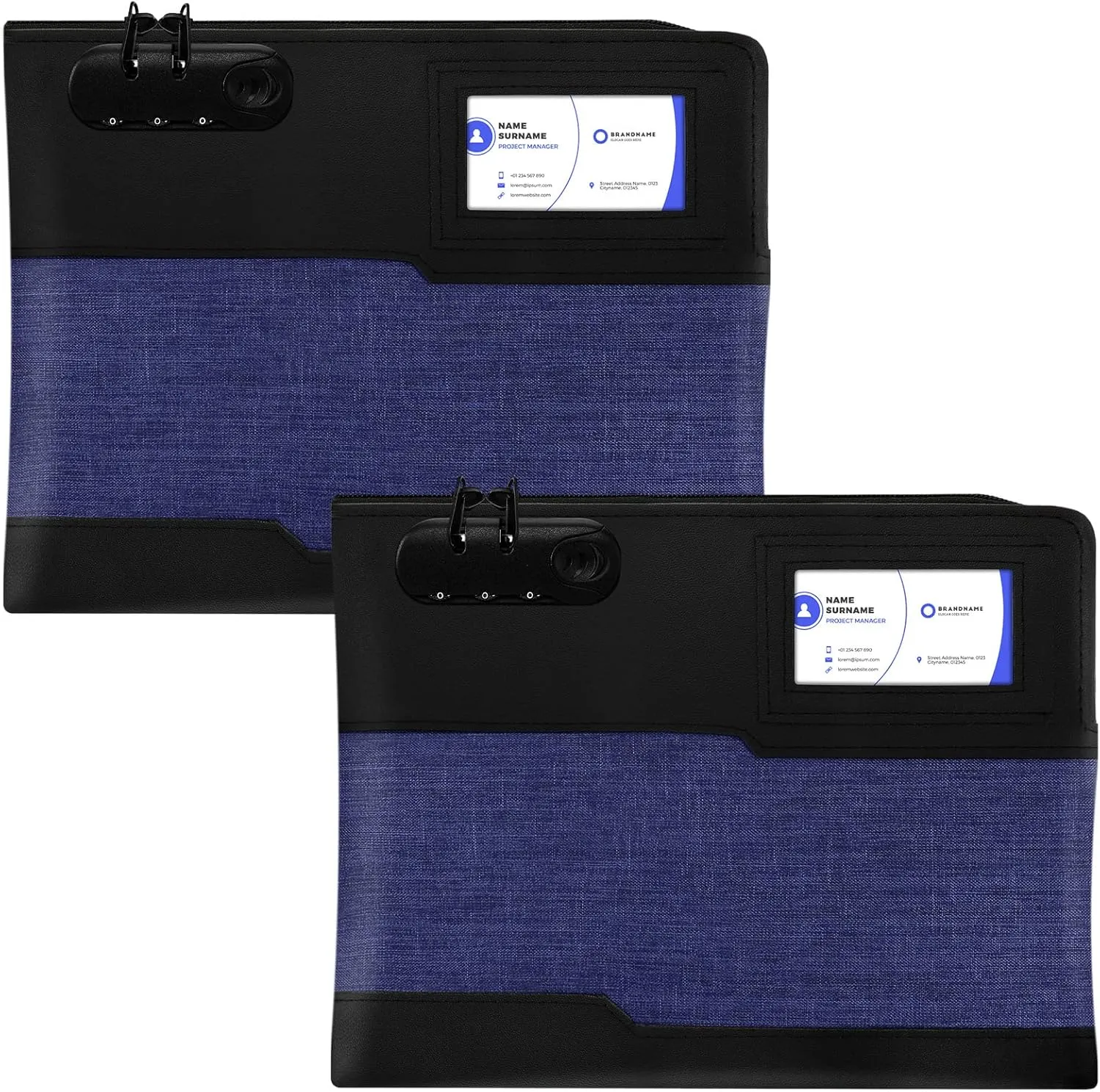 Teling 2 Pieces Money Bag with Zipper and Lock Waterproof Lockable Bank Cash Bag Pouch for Bank Deposits, Wallet, Coin, Credit Cards, 11 x 8.7 Inch, Black and Blue