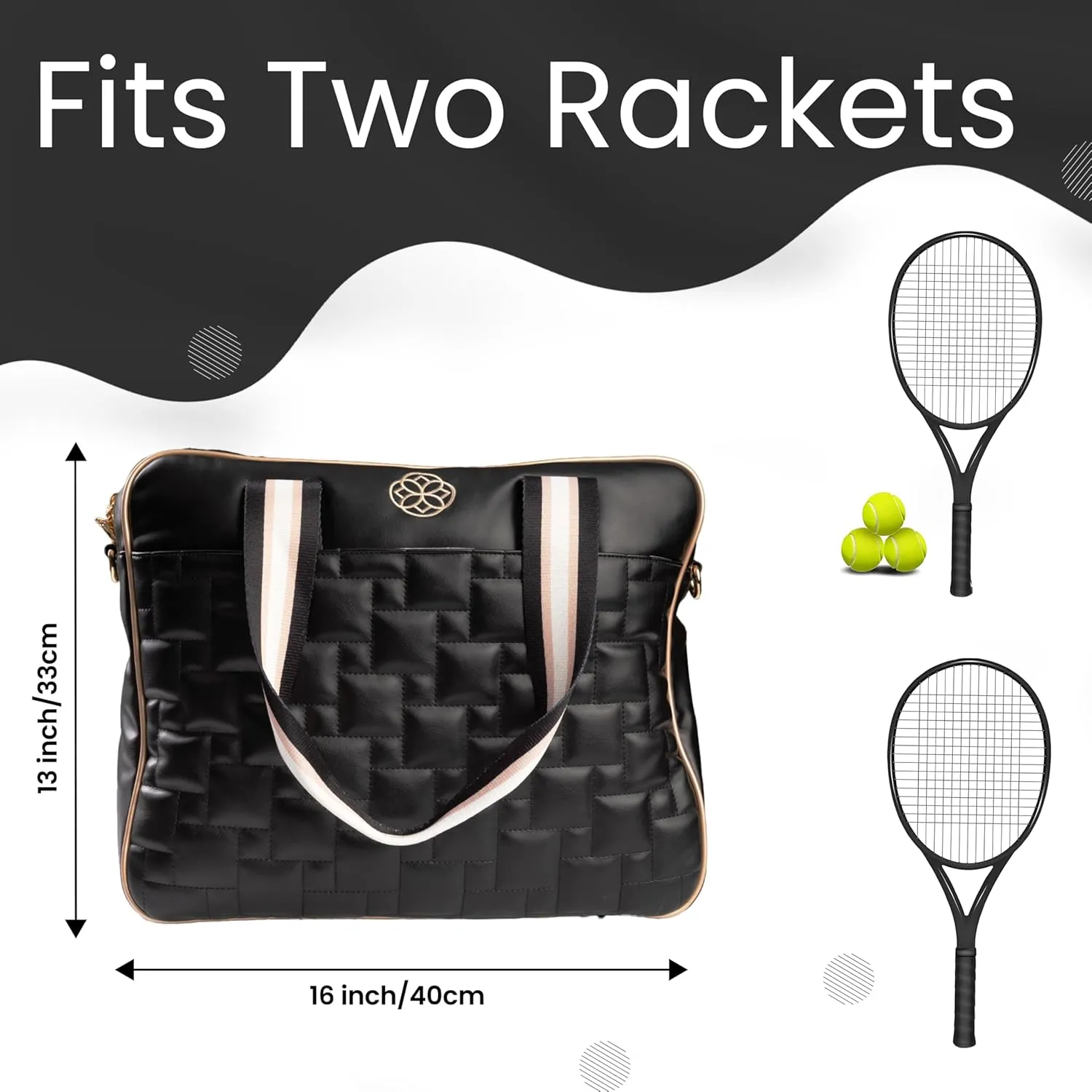 Tennis Bag - Quilted Tennis Racket Tote Bag for Women - Shoulder Tennis Bags for 2 Racquet - Pink, Black & Blue