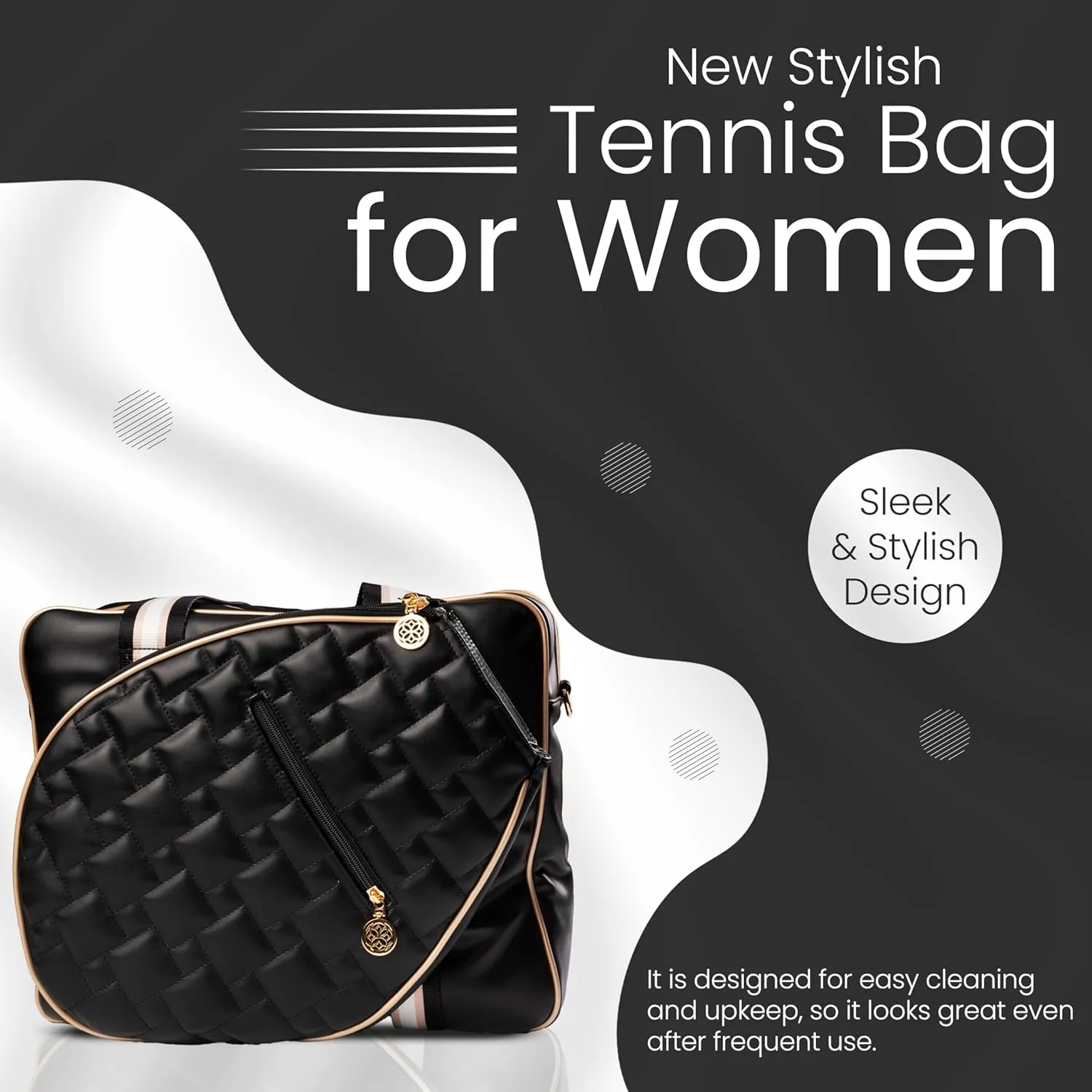 Tennis Bag - Quilted Tennis Racket Tote Bag for Women - Shoulder Tennis Bags for 2 Racquet - Pink, Black & Blue