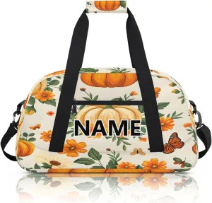 Thanksgiving Custom Small Gym Bag 18 inch for Women Men Personalized Pumpkin Carry On Overnight Weekender Bag for Travel Work Dance Sport