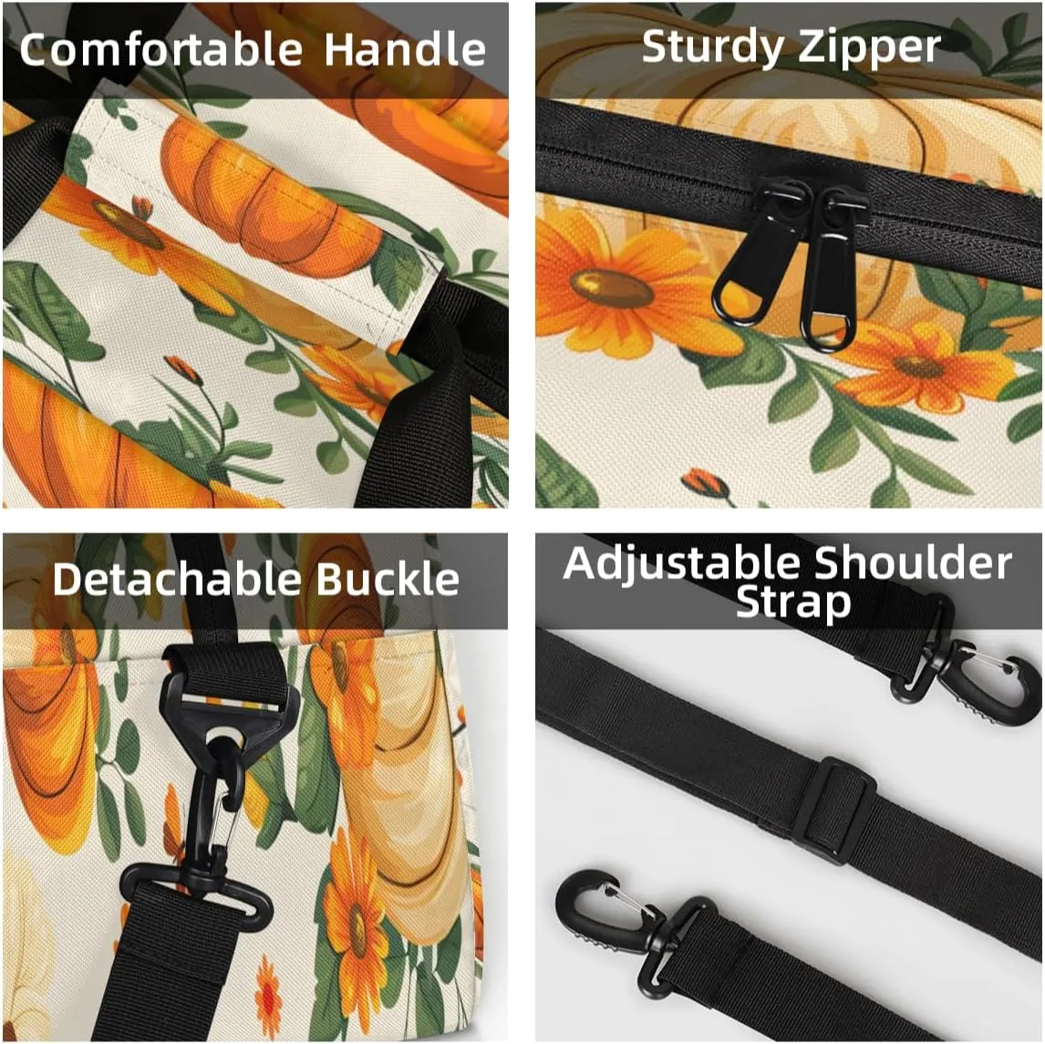Thanksgiving Custom Small Gym Bag 18 inch for Women Men Personalized Pumpkin Carry On Overnight Weekender Bag for Travel Work Dance Sport