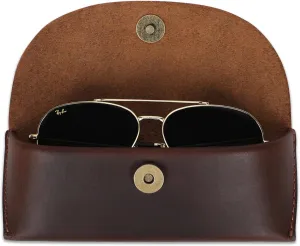The Antiq Leather Sunglasses Case Genuine Eyeglass Holder Reading Glasses Protector Vintage Eyewear Storage for Men and Women