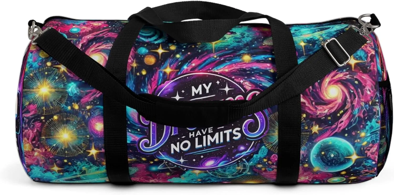 The Grind duffle with galaxy print | My Dreams Have No Limits – Motivational gym bag