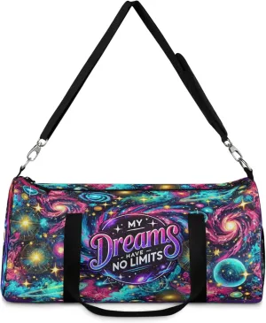 The Grind duffle with galaxy print | My Dreams Have No Limits – Motivational gym bag