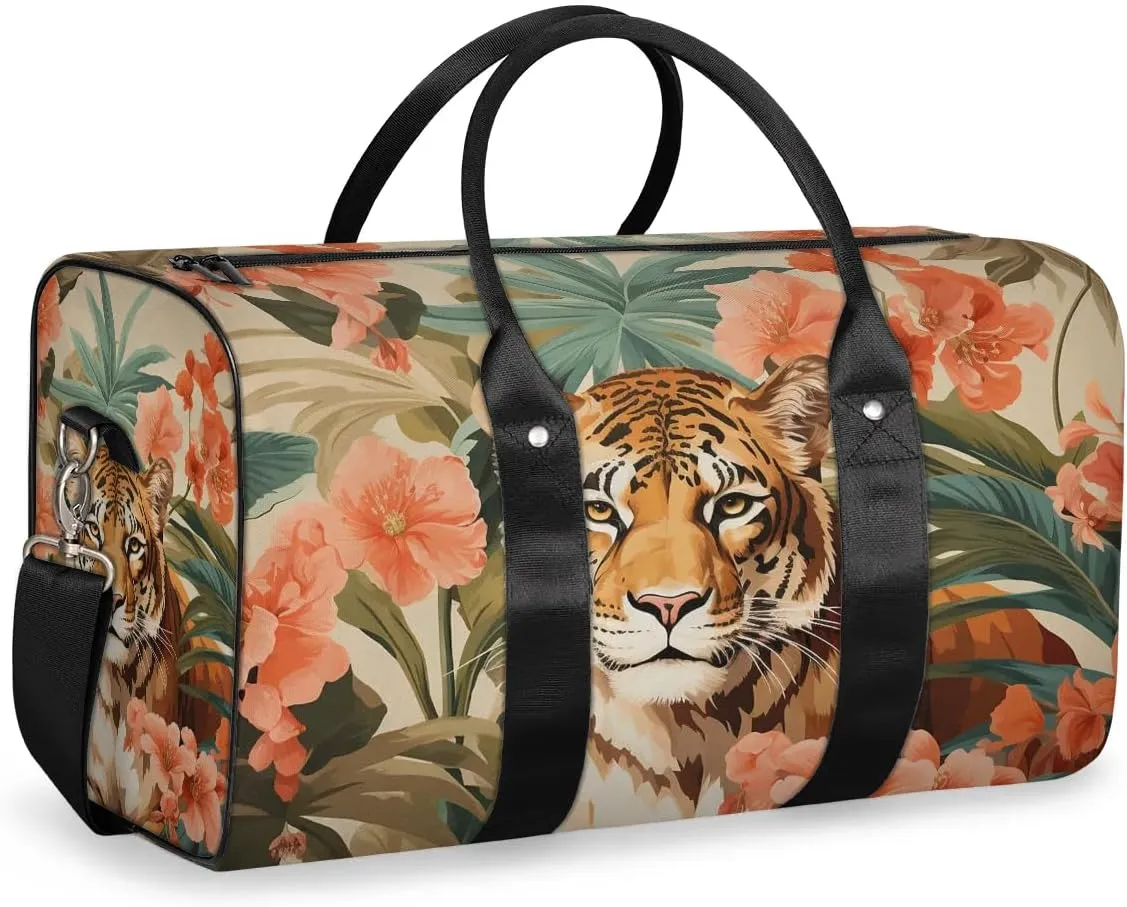 Tiger Print Travel Duffel Bag for Women Men Waterproof Foldable Overnight Weekender Bag Large Capacity Sports Gym Bag