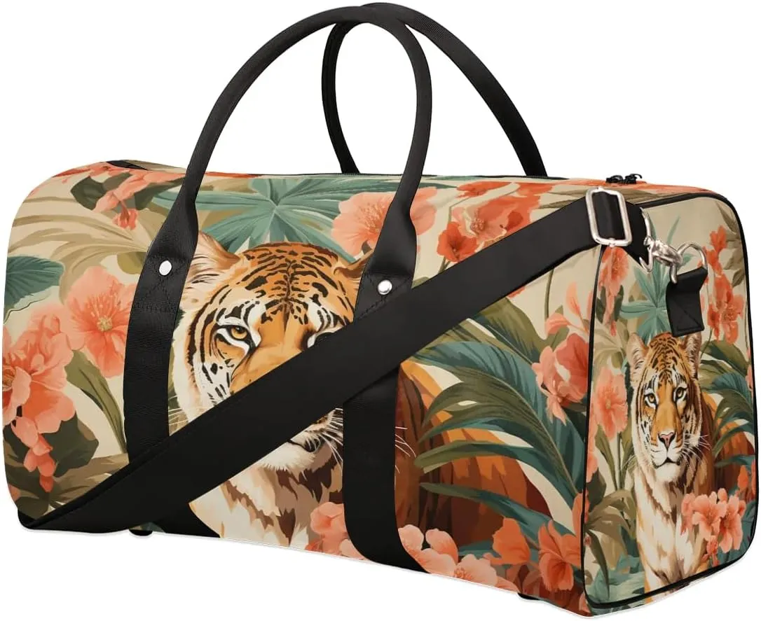 Tiger Print Travel Duffel Bag for Women Men Waterproof Foldable Overnight Weekender Bag Large Capacity Sports Gym Bag