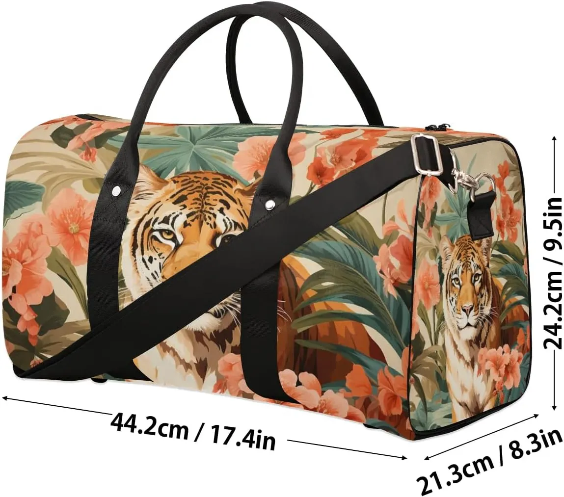 Tiger Print Travel Duffel Bag for Women Men Waterproof Foldable Overnight Weekender Bag Large Capacity Sports Gym Bag