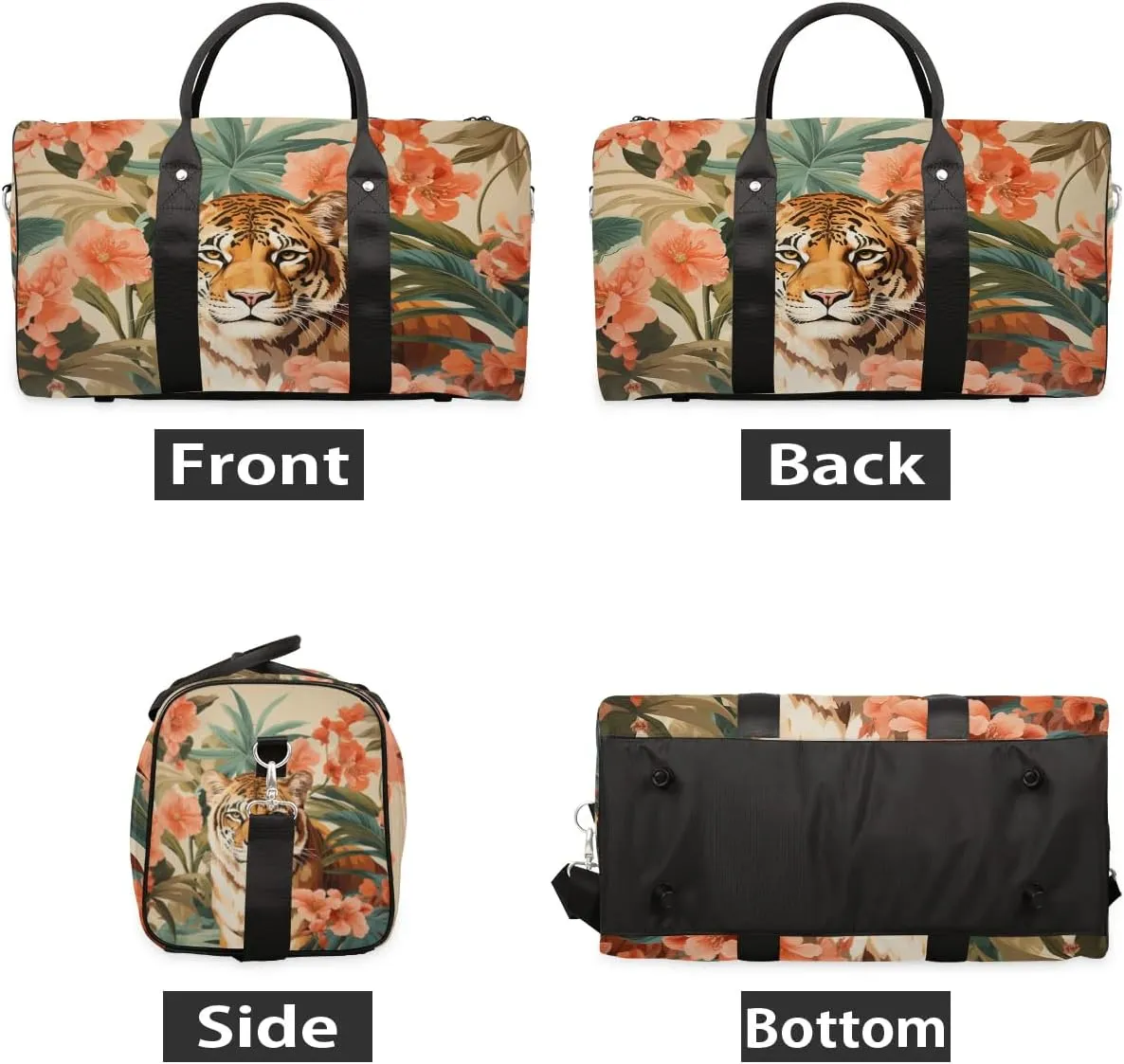Tiger Print Travel Duffel Bag for Women Men Waterproof Foldable Overnight Weekender Bag Large Capacity Sports Gym Bag