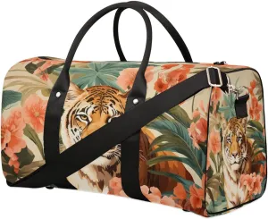 Tiger Print Travel Duffel Bag for Women Men Waterproof Foldable Overnight Weekender Bag Large Capacity Sports Gym Bag