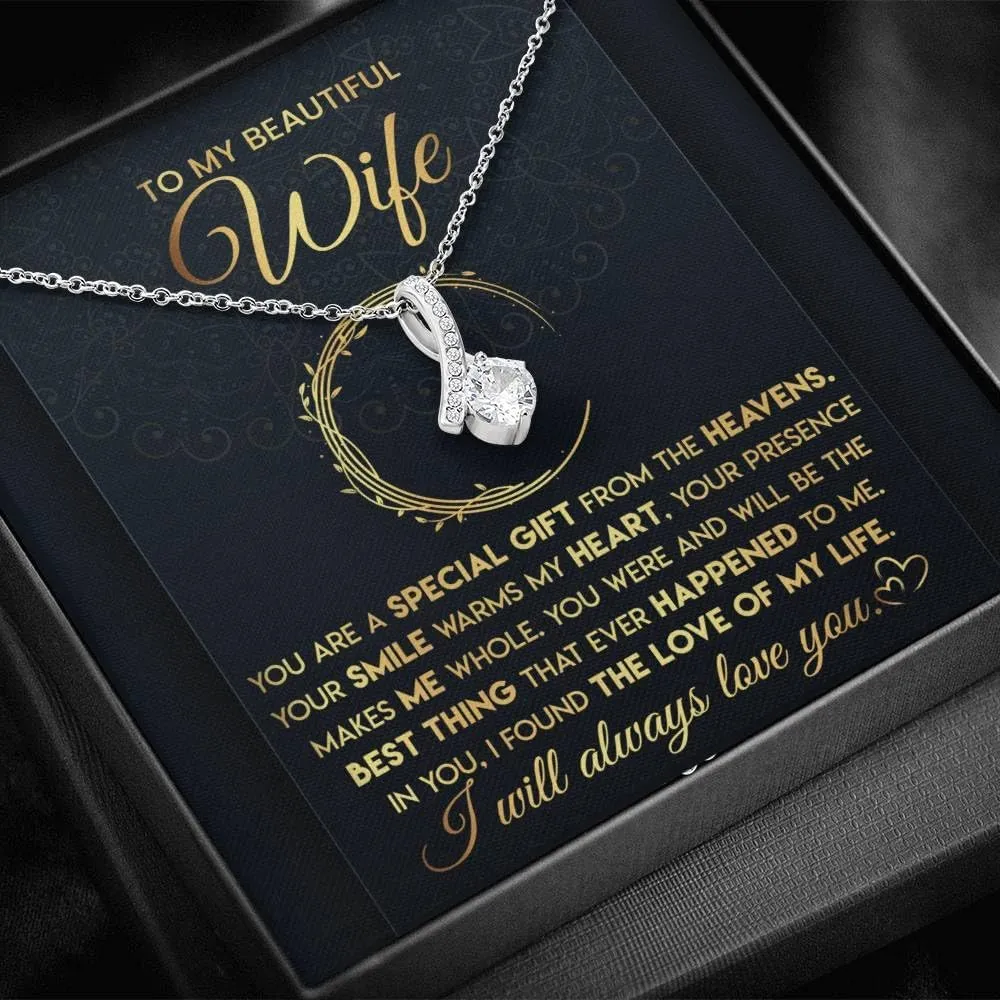 To My Beautiful Wife Necklace From Husband With Heartfelt Message, Birthday Gift With Emotional Message Card