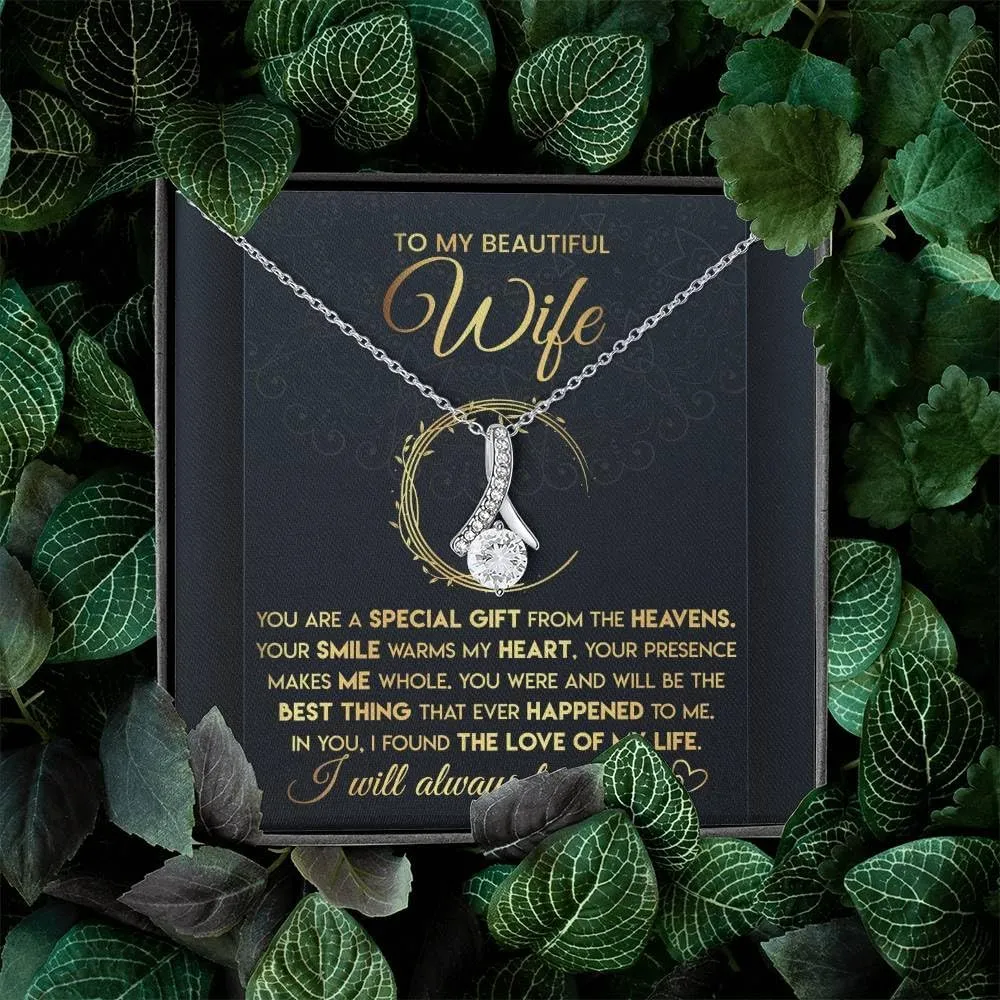 To My Beautiful Wife Necklace From Husband With Heartfelt Message, Birthday Gift With Emotional Message Card