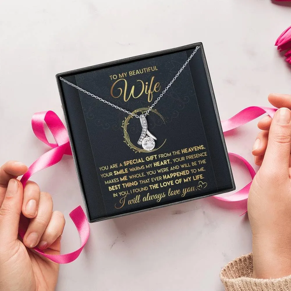 To My Beautiful Wife Necklace From Husband With Heartfelt Message, Birthday Gift With Emotional Message Card