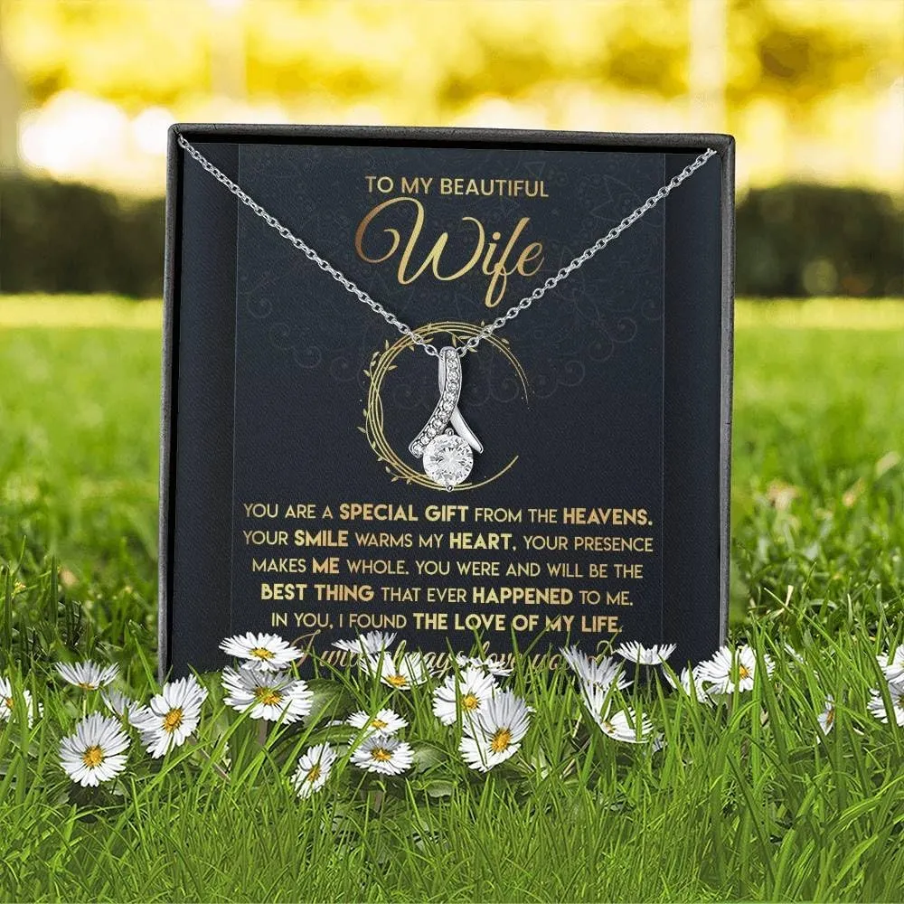 To My Beautiful Wife Necklace From Husband With Heartfelt Message, Birthday Gift With Emotional Message Card