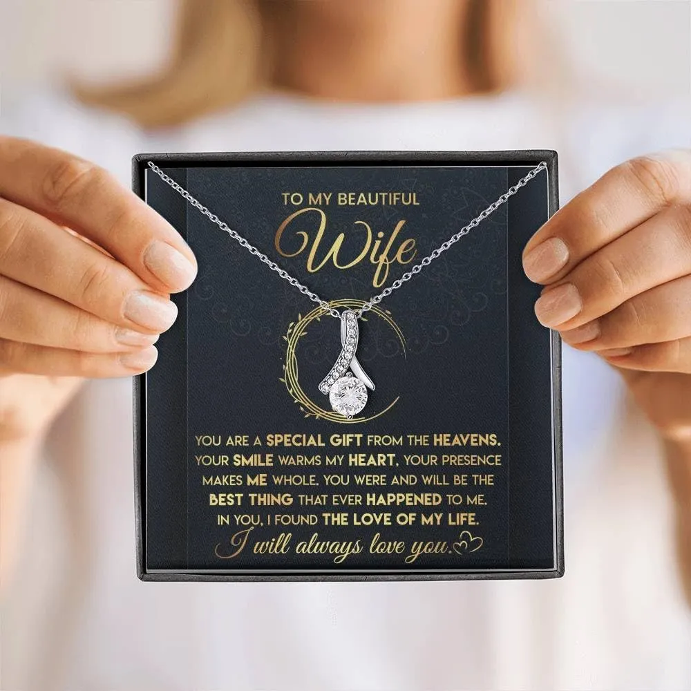 To My Beautiful Wife Necklace From Husband With Heartfelt Message, Birthday Gift With Emotional Message Card