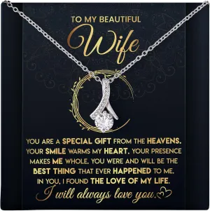 To My Beautiful Wife Necklace From Husband With Heartfelt Message, Birthday Gift With Emotional Message Card