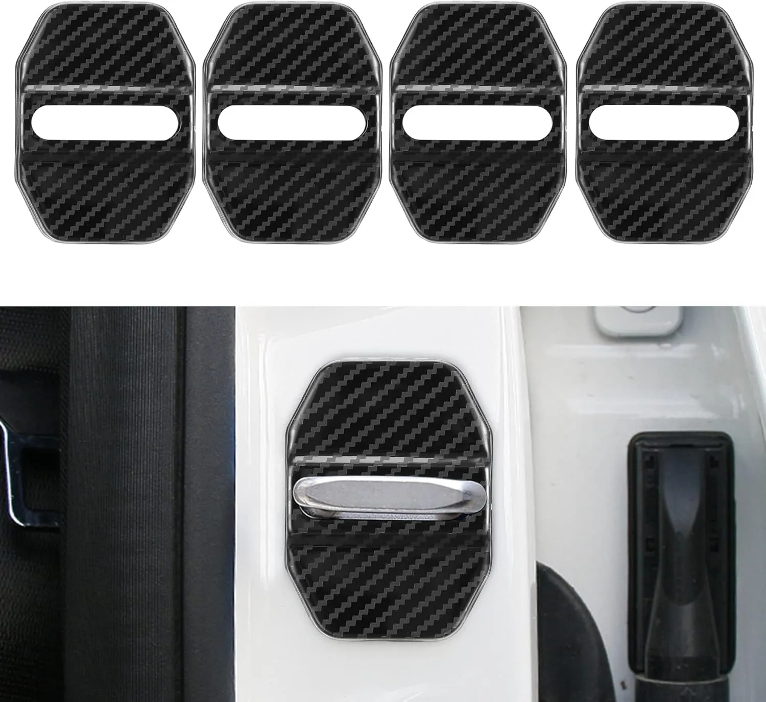 TOMALL 4pcs Car Door Lock Latches Cover Protector Compatible with Mercedes-Benz AMG (A S M C E CLS GL CLA GLE GLC) GTA Accessories Stainless Steel Car Door Lock Sport Style Decorations (Carbon Fiber)