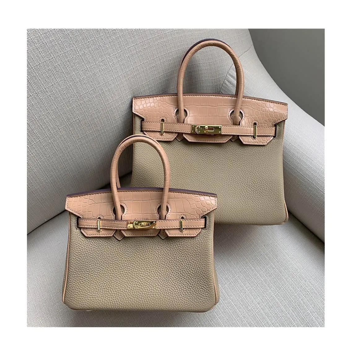 Top Grain Leather Inspired Croc Flap Berkin Bag