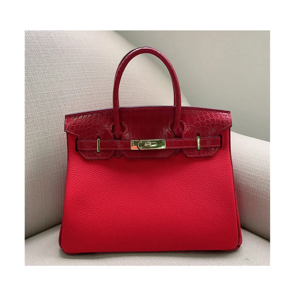 Top Grain Leather Inspired Croc Flap Berkin Bag