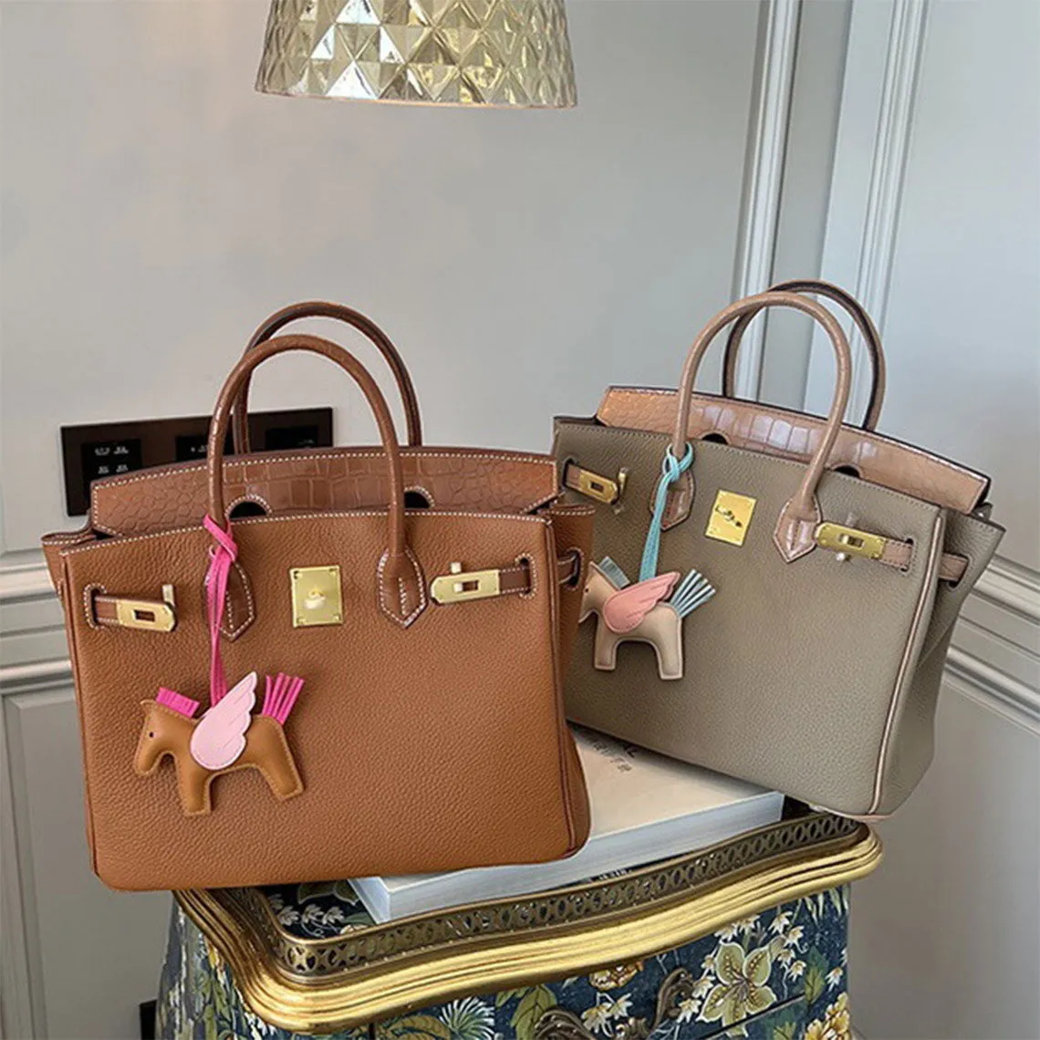 Top Grain Leather Inspired Croc Flap Berkin Bag