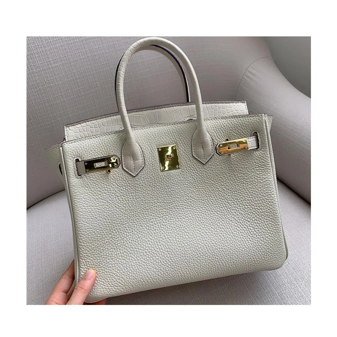 Top Grain Leather Inspired Croc Flap Berkin Bag