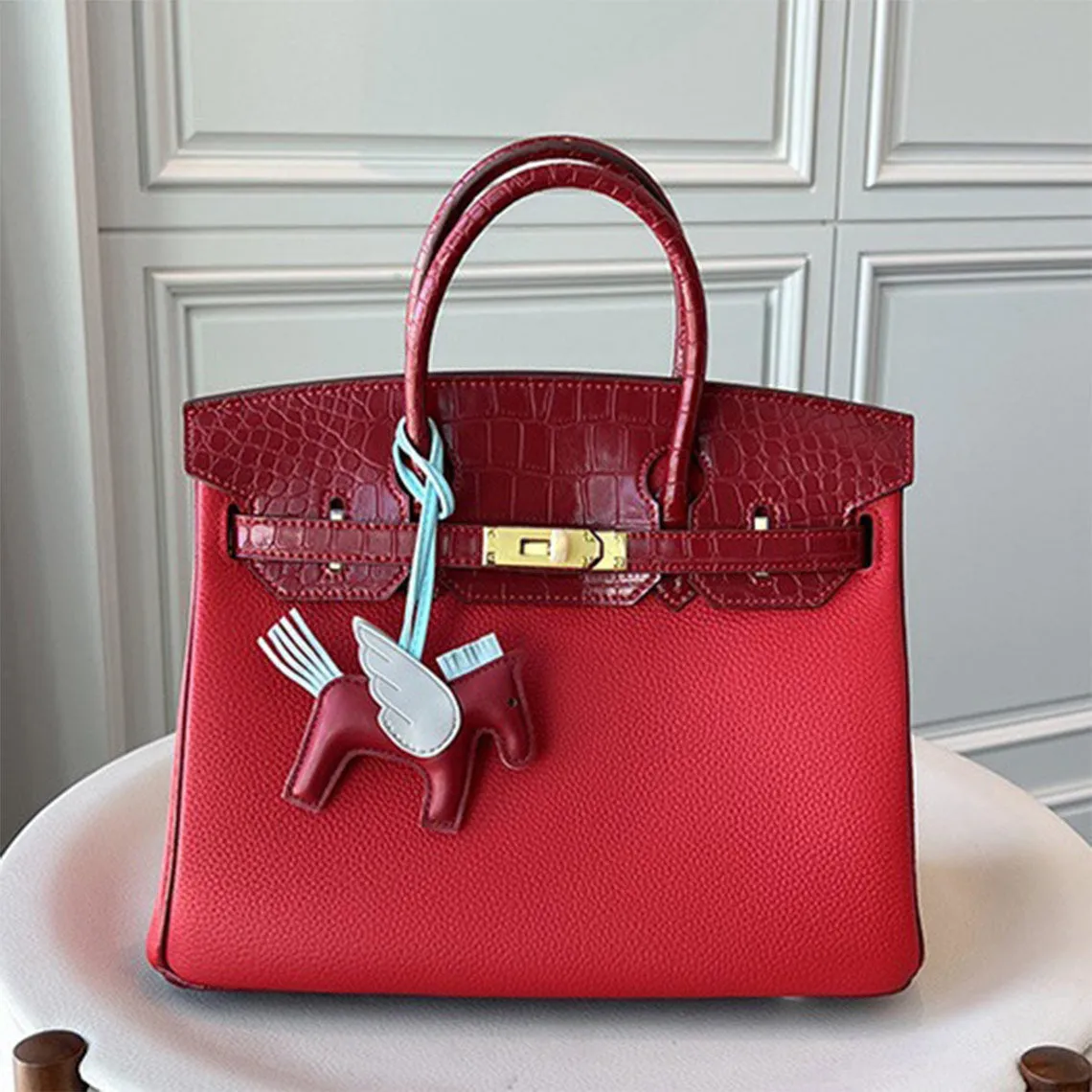 Top Grain Leather Inspired Croc Flap Berkin Bag