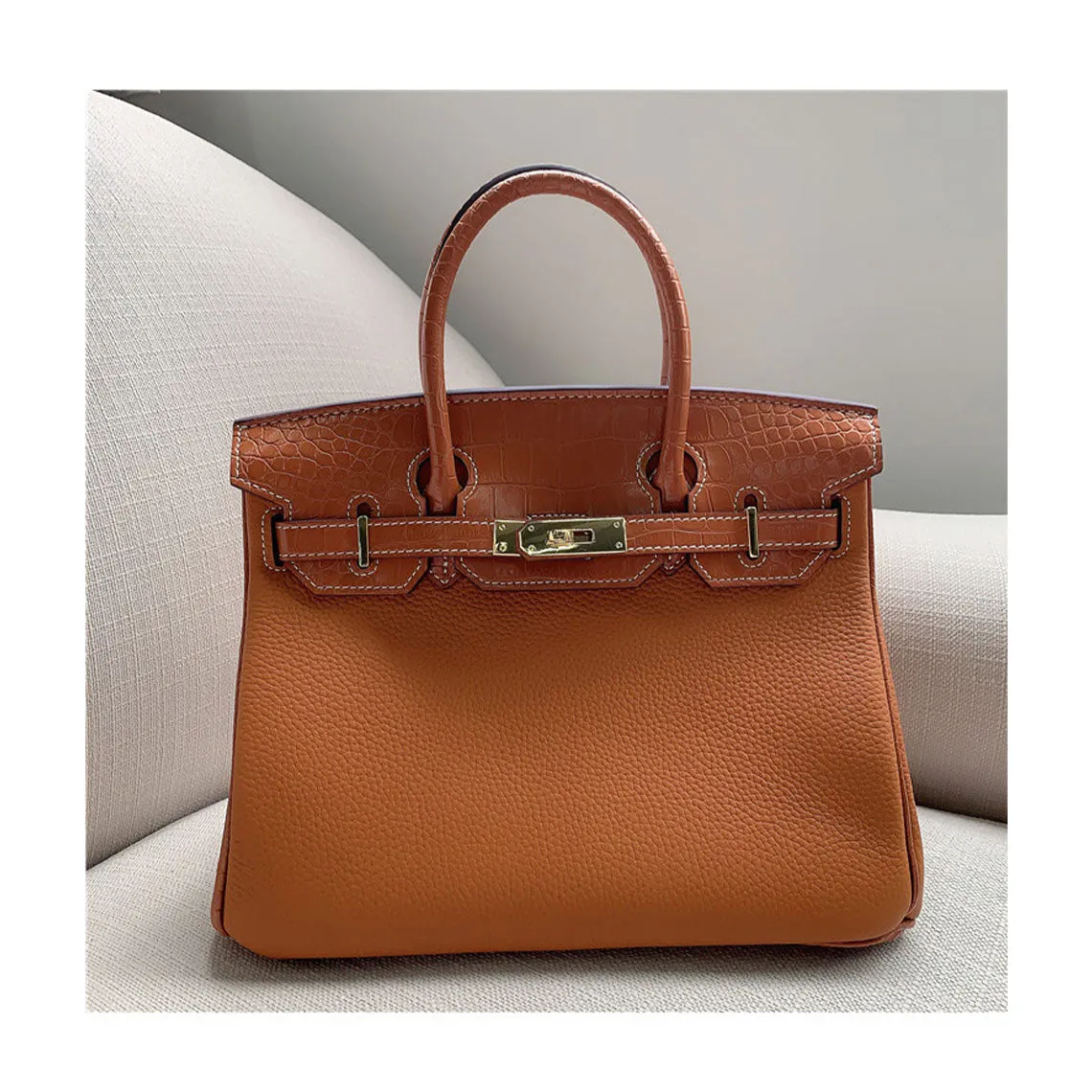 Top Grain Leather Inspired Croc Flap Berkin Bag