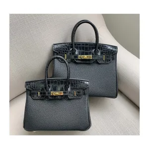 Top Grain Leather Inspired Croc Flap Berkin Bag