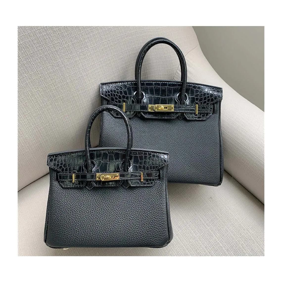 Top Grain Leather Inspired Croc Flap Berkin Bag
