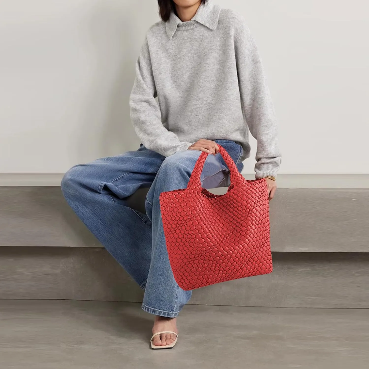 Tote Bag For Women Vegan Leather Handmade Woven Tote Bag Beach Bag Travel Handbag And Purse Top Handle Hobo Tote Bags