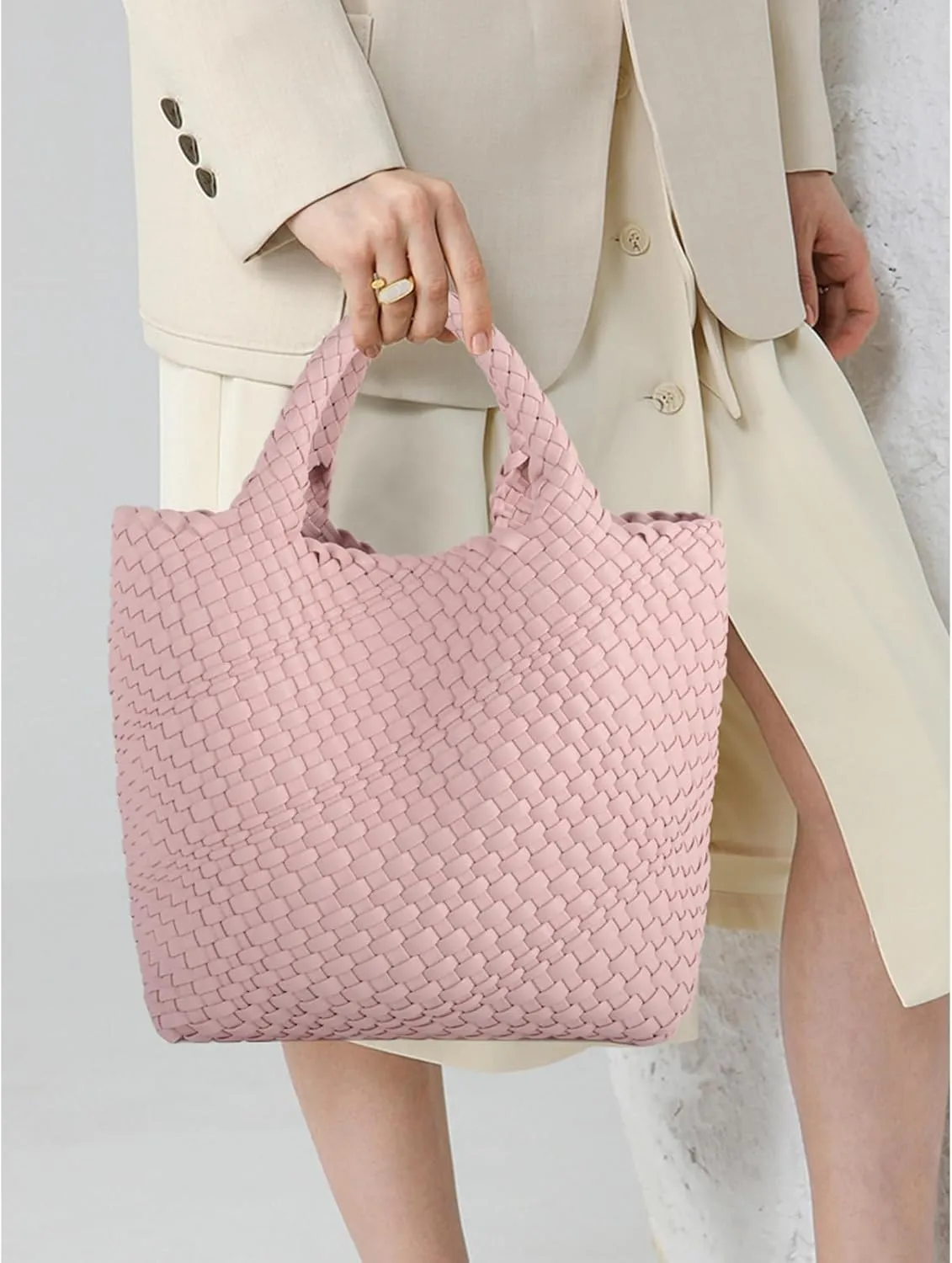 Tote Bag For Women Vegan Leather Handmade Woven Tote Bag Beach Bag Travel Handbag And Purse Top Handle Hobo Tote Bags