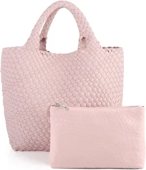 Tote Bag For Women Vegan Leather Handmade Woven Tote Bag Beach Bag Travel Handbag And Purse Top Handle Hobo Tote Bags
