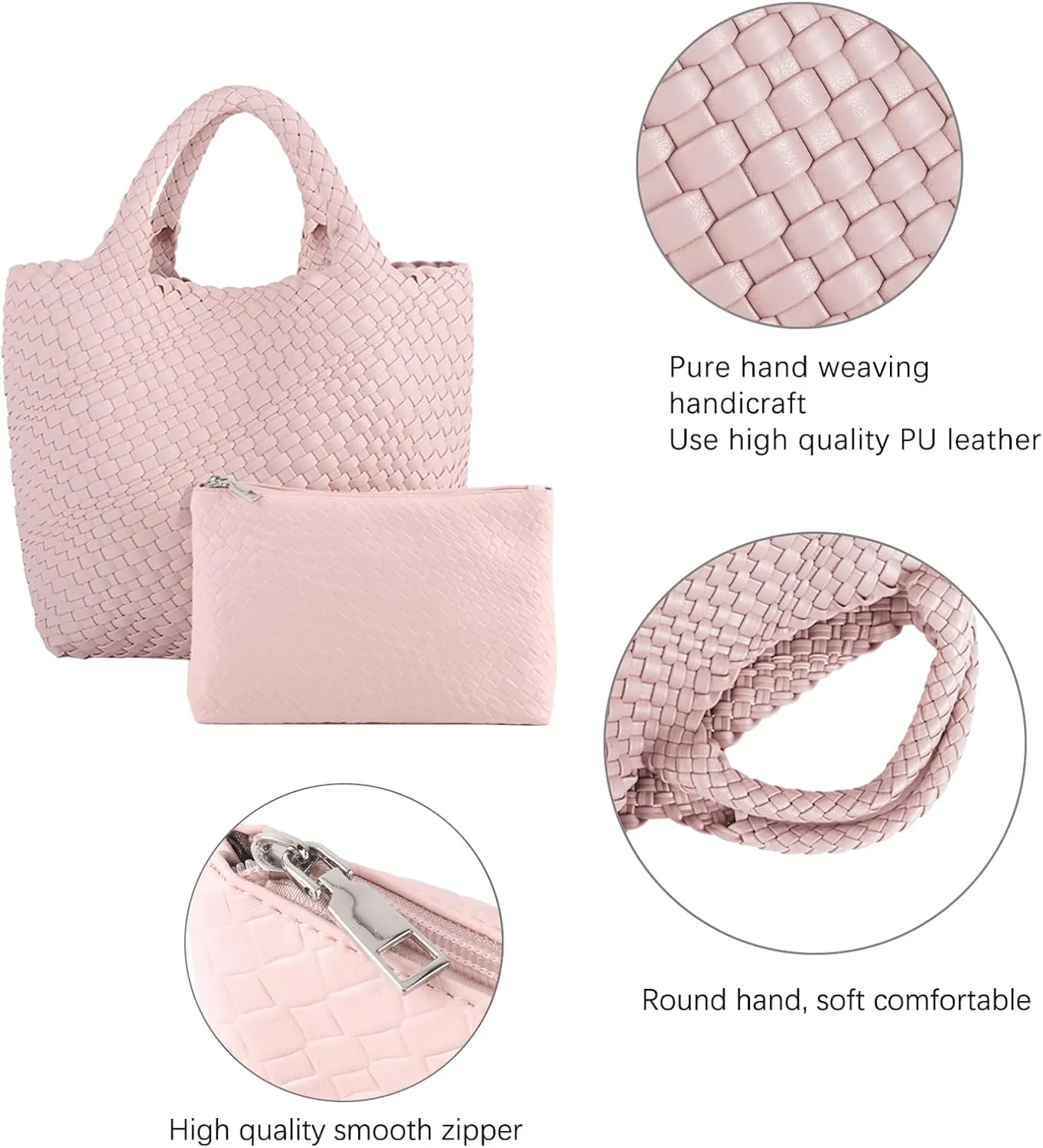 Tote Bag For Women Vegan Leather Handmade Woven Tote Bag Beach Bag Travel Handbag And Purse Top Handle Hobo Tote Bags