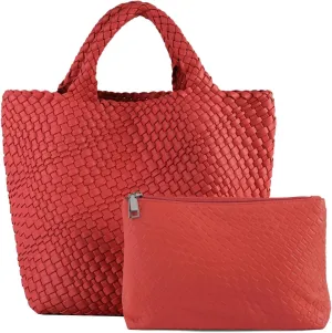 Tote Bag For Women Vegan Leather Handmade Woven Tote Bag Beach Bag Travel Handbag And Purse Top Handle Hobo Tote Bags
