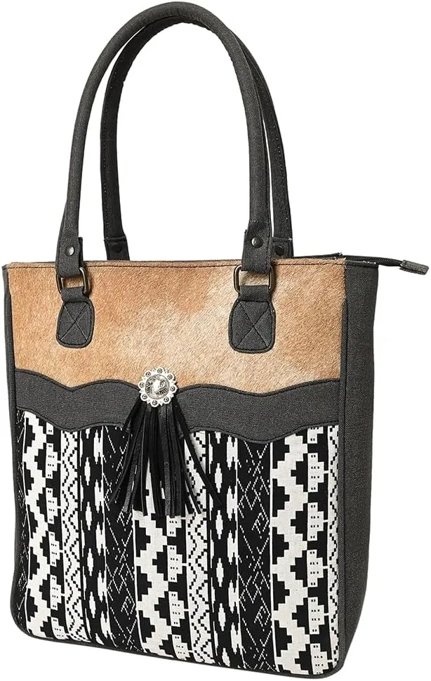 Tote Upcycled Canvas Hair On Genuine Leather Women Bag Western Handbag Purse