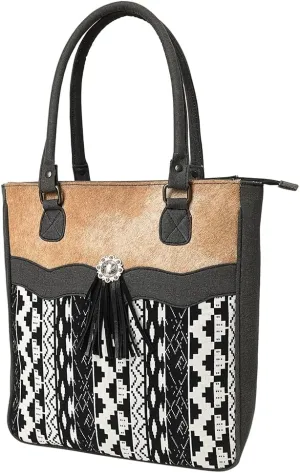 Tote Upcycled Canvas Hair On Genuine Leather Women Bag Western Handbag Purse