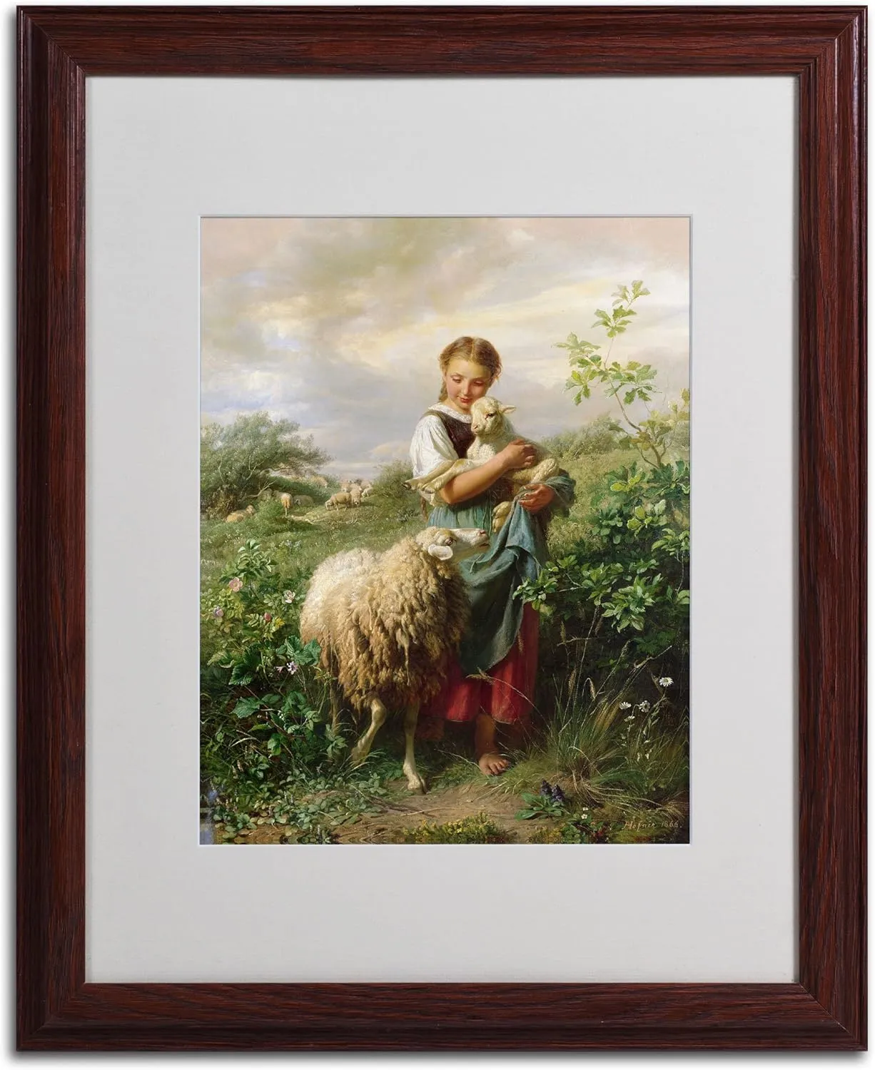 Trademark Fine Art The Shepherdess 1866 by Johann Hofner with Wood Frame Artwork, 16 by 20-Inch