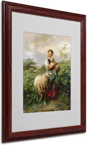 Trademark Fine Art The Shepherdess 1866 by Johann Hofner with Wood Frame Artwork, 16 by 20-Inch