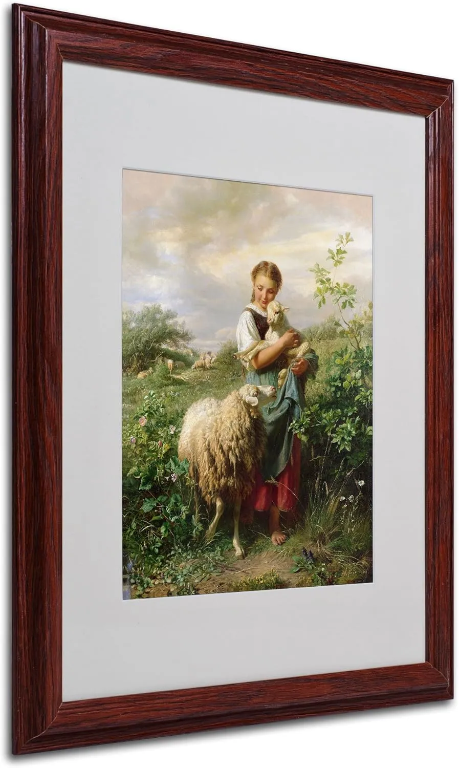 Trademark Fine Art The Shepherdess 1866 by Johann Hofner with Wood Frame Artwork, 16 by 20-Inch