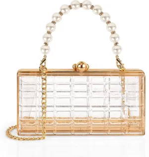 Transparent Acrylic Shoulder Bag, Clear Crossbody Clutch Purse, Women Evening Clutch Bag, Gold Chain Handbag for Women (Clear)