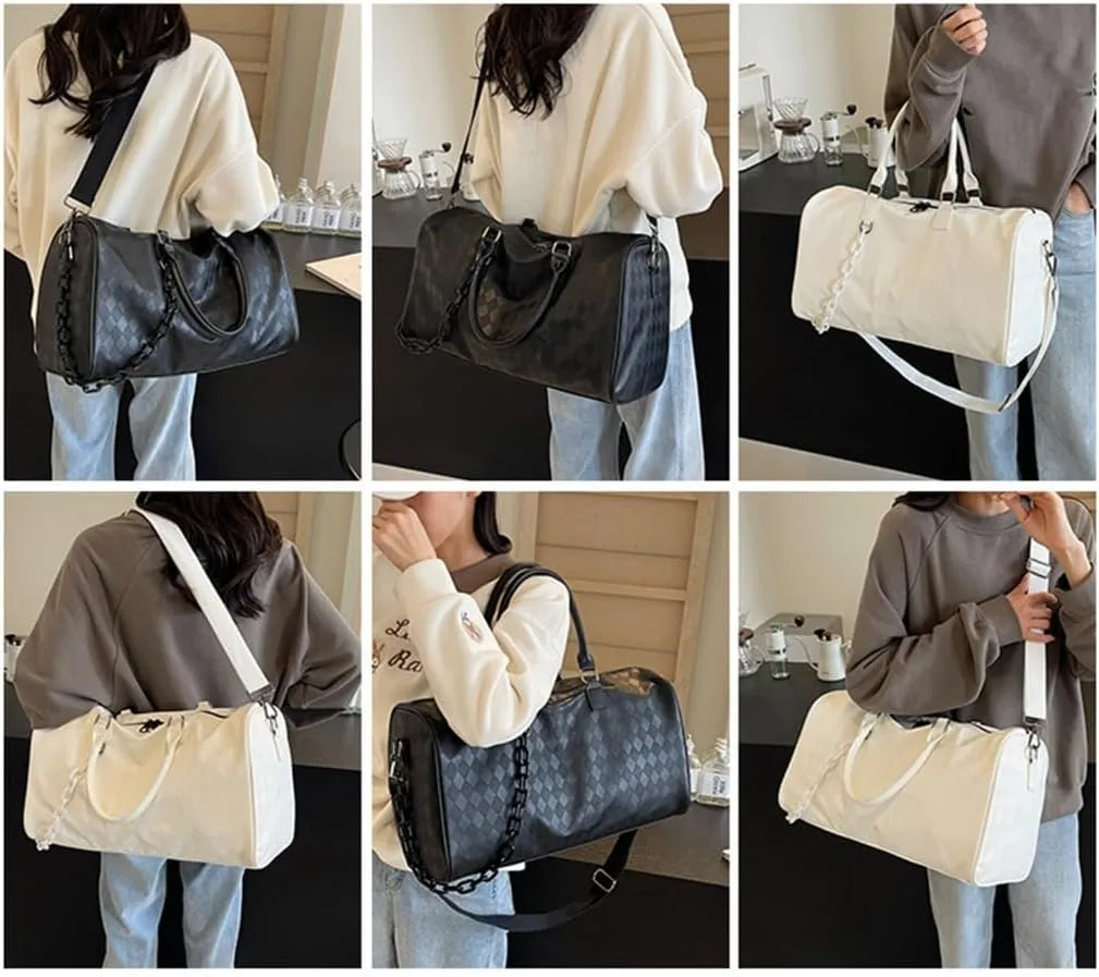 Travel Bag for Women Men PU Leather Fitness Bag Overnight Bag Large Capacity Sport Bag Business Trip Bag Weekends Bag