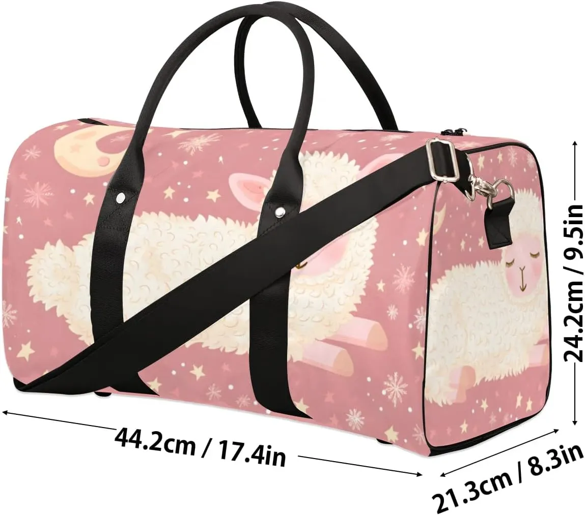 Travel Duffel Bag, Cute Animal Sheep Good Night Sports Tote Gym Bag Foldable Western Aztec Weekender Bag Carry on Luggage Handle Bag Overnight Shoulder Bag for Women Men,A-1703