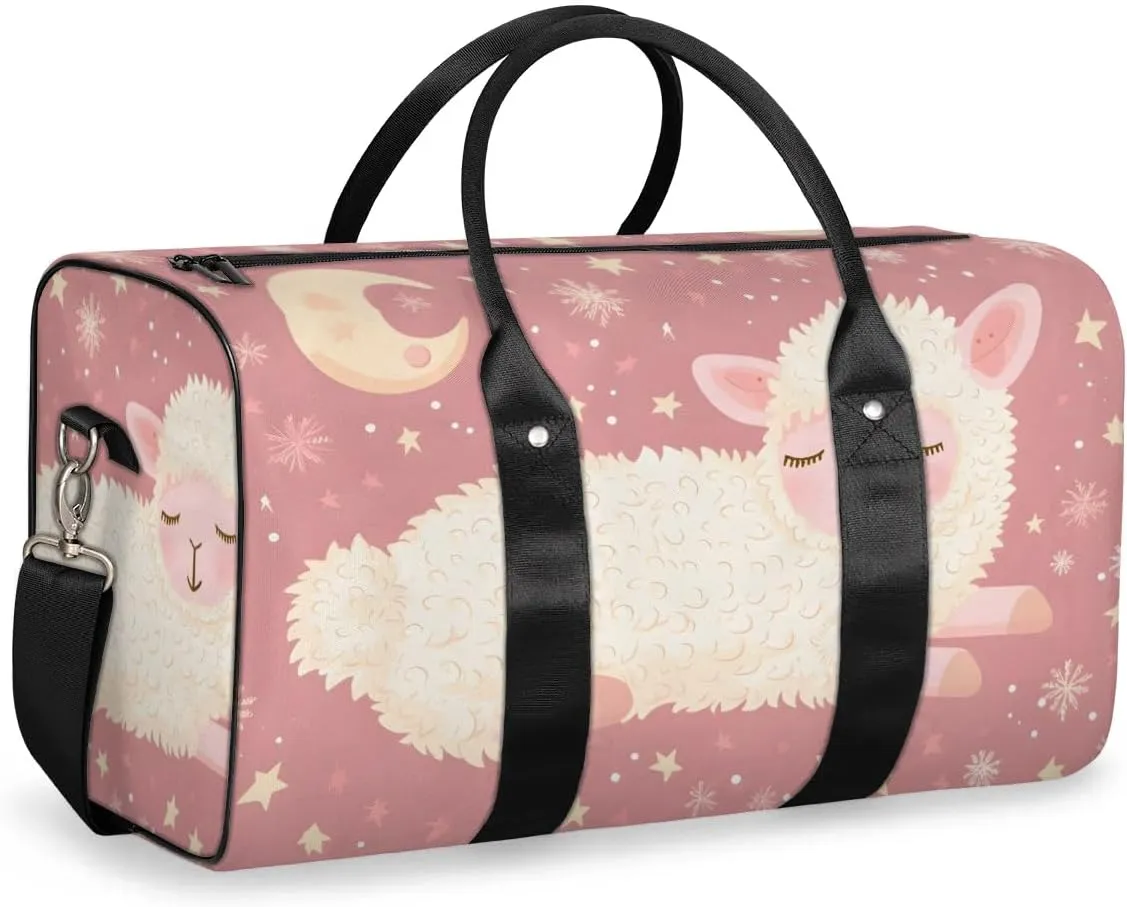 Travel Duffel Bag, Cute Animal Sheep Good Night Sports Tote Gym Bag Foldable Western Aztec Weekender Bag Carry on Luggage Handle Bag Overnight Shoulder Bag for Women Men,A-1703