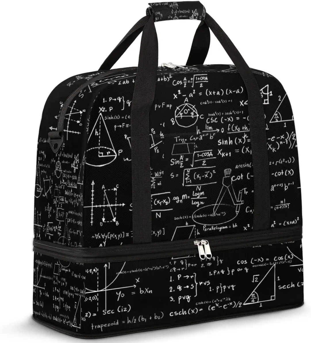 Travel Duffel Bag Education Math Formula Sport Gym Bag for Woman Man,Waterproof Foldable Weekend Overnight Bag for Yoga Workout Training with Shoe Compartment