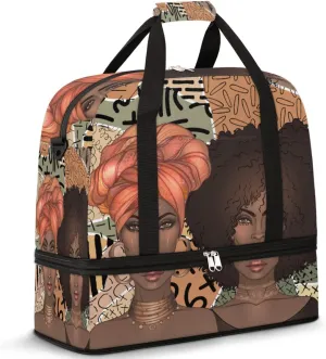 Travel Duffel Bag Egypt African American Woman Sport Gym Bag for Woman Man,Waterproof Foldable Weekend Overnight Bag for Yoga Workout Training with Shoe Compartment