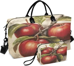 Travel Duffel Bag for Women Men, Apples Large Waterproof Weekender Overnight Bag, Detachable Shoulder Strap Travel Sport Gym Bag with Toiletry Bag