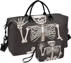 Travel Duffel Bag for Women Men, Skeleton Large Waterproof Weekender Overnight Bag, Detachable Shoulder Strap Travel Sport Gym Bag with Toiletry Bag